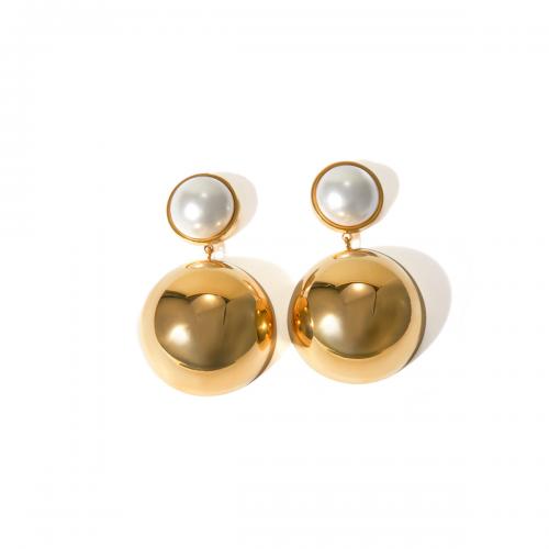 Titanium Steel  Earring with Plastic Pearl 18K gold plated fashion jewelry & for woman golden Sold By Pair