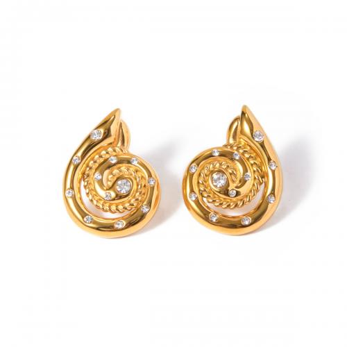 Titanium Steel  Earring 18K gold plated fashion jewelry & for woman & with rhinestone golden Sold By Pair