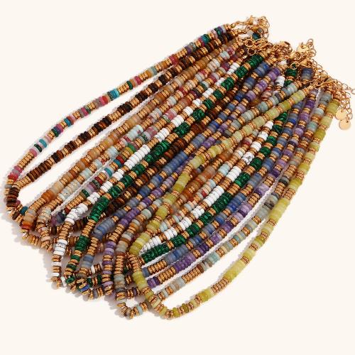 Gemstone smycken halsband, 316L rostfritt stål, med Ädelsten, mode smycken & olika material för val & för kvinna, Såld Per Ca 45 cm Strand