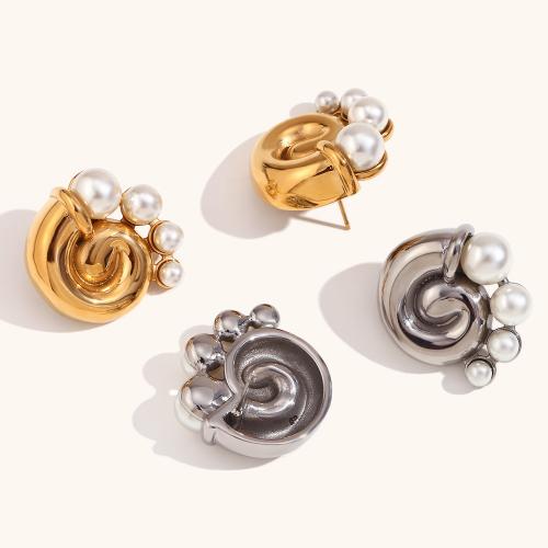 Stainless Steel Stud Earrings 316L Stainless Steel with Plastic Pearl Vacuum Ion Plating fashion jewelry & for woman Sold By Pair