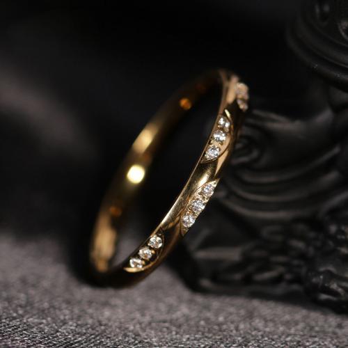 Anillo de dedo acero inoxidable del Rhinestone, acero inoxidable 304, Joyería & diverso tamaño para la opción & para mujer & con diamantes de imitación, dorado, Vendido por UD