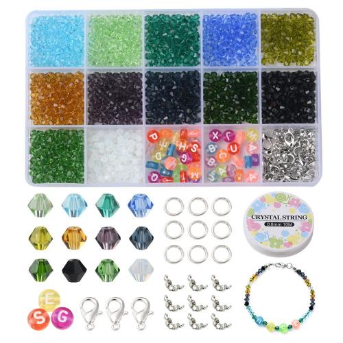 vidro with Caixa plástica & linha de cristal & liga de zinco & acrilico, banhado, DIY, cores misturadas, 158x17x96mm, 1310PCs/Bag, vendido por Bag