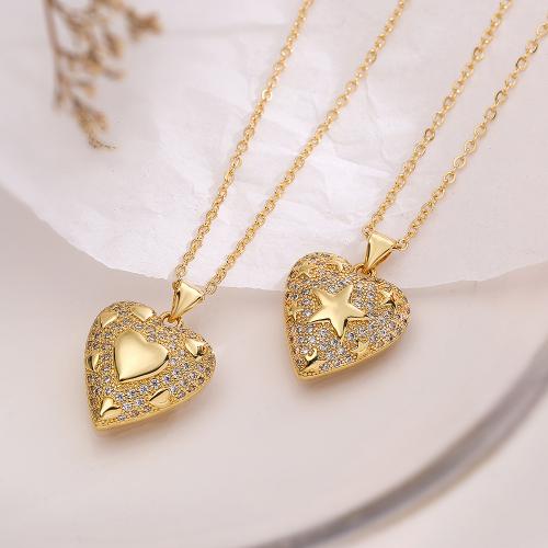 Cubic Zircon Micro Pave Brass Necklace with 5cm extender chain Heart plated fashion jewelry & micro pave cubic zirconia golden nickel lead & cadmium free Length 45 cm Sold By PC