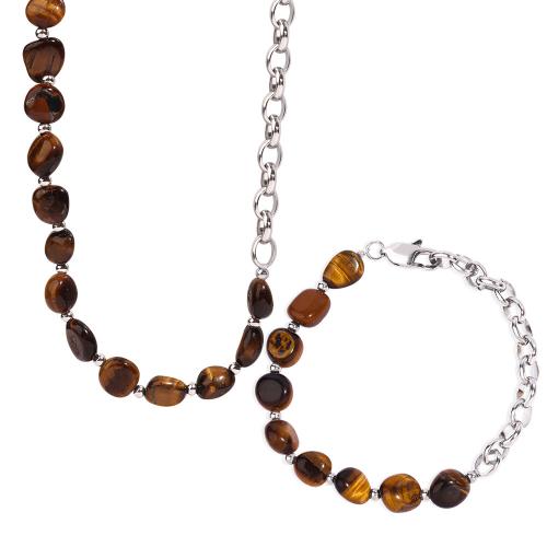 Parures de bijoux, Acier titane, avec oeil de tigre, fait à la main, styles différents pour le choix & pour femme, couleur originale, Vendu par PC