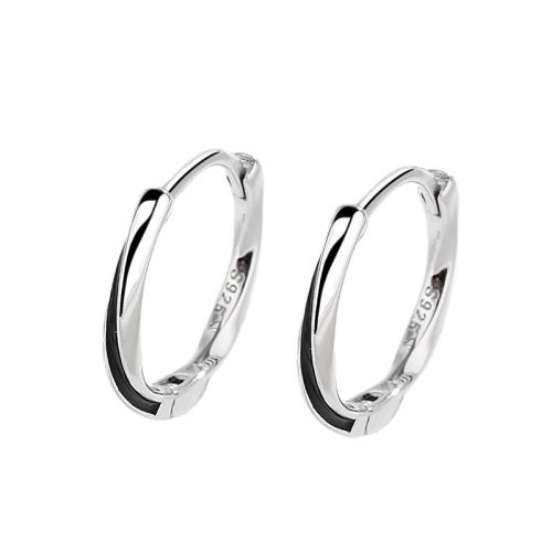 925 Sterling Silver Hoop Earrings polished Unisex & epoxy gel platinum color 15mm Sold By Pair