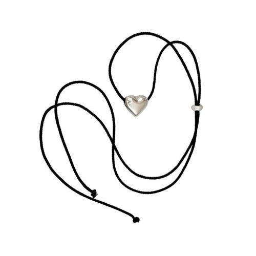 Collares de Plata Esterlina, plata de ley 925, con Cordón de cera, Corazón, pulido, para mujer, más colores para la opción, longitud aproximado 80 cm, Vendido por UD