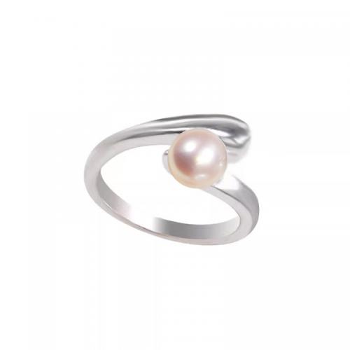 Sterling Silver smycken finger ring, 925 Sterling Silver, med Freshwater Pearl, polerad, för kvinna, silver, Säljs av PC