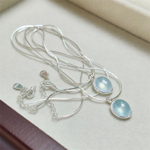 Colares de esterlina de prata, 925 prata esterlina, with Aquamarine, with 4CM extender chain, polido, para mulher, prateado, comprimento Aprox 40 cm, vendido por PC