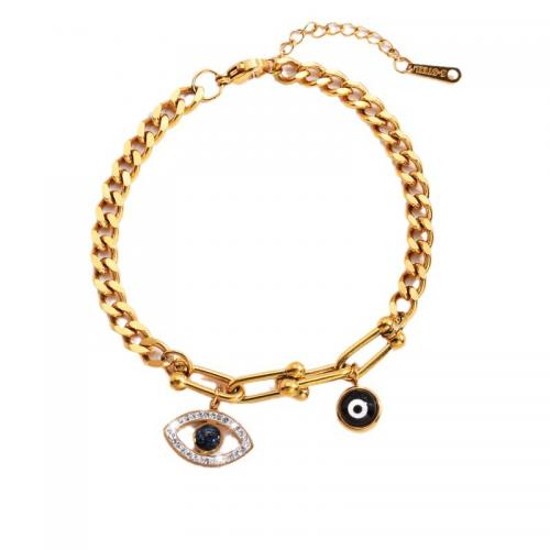 Evil Eye Jóias Pulseira, Aço inoxidável 304, banhado, Vario tipos a sua escolha & para mulher & esmalte & com strass, dourado, vendido por PC