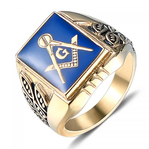 Titanium Steel Finger Ring gold color plated vintage & freemason jewelry & for man & epoxy gel US Ring .5 Sold By PC