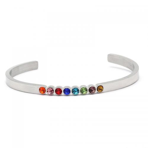 Bracelet en acier inoxydable, Acier inoxydable 316, poli, bijoux de mode & unisexe & avec strass, plus de couleurs à choisir, protéger l'environnement, sans nickel, plomb et cadmium, Diamètre intérieur:Environ 60mm, Vendu par PC