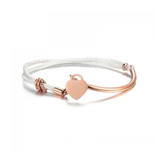 Bracelet d'acier titane, avec corde en nylon, coeur, bijoux de mode & unisexe, couleur or rose, protéger l'environnement, sans nickel, plomb et cadmium, Longueur Environ 18 cm, Vendu par PC