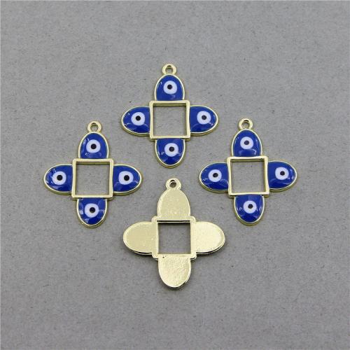 Evil Eye Hangers, Zinc Alloy, KC gold plated, mode sieraden & DIY & glazuur & hol, blauw, nikkel, lood en cadmium vrij, 33x29x2mm, Ca 100pC's/Bag, Verkocht door Bag