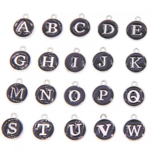 Zinc Alloy Enamel Pendants Flat Round platinum color plated fashion jewelry & letters are from A to Z & DIY nickel lead & cadmium free Approx Sold By Bag