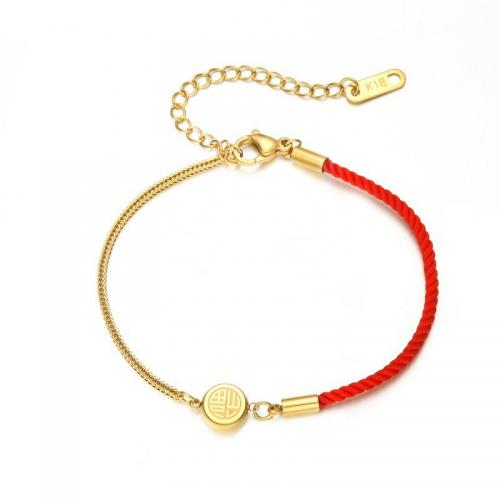 Bracelet d'acier titane, avec corde en nylon, avec 5cm chaînes de rallonge, Plat rond, bijoux de mode & unisexe, rouge, protéger l'environnement, sans nickel, plomb et cadmium, Longueur Environ 18 cm, Vendu par PC