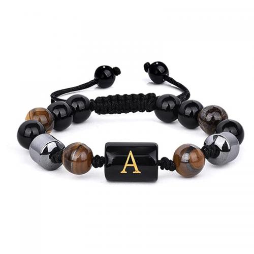 Natural Tiger Eye pulseiras, olho de tigre, with Acessórios de corda de algodão, feito à mão, Comprimento ajustável & joias de moda & unissex & Varios pares a sua escolha, comprimento Aprox 19 cm, vendido por PC