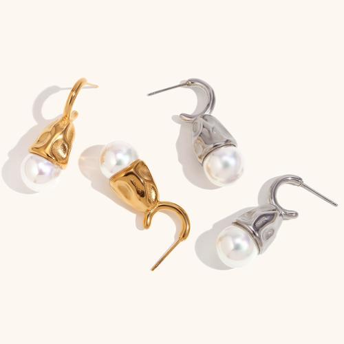 Stainless Steel Stud Øreringe, 316L Stainless Steel, med Plastic Pearl, mode smykker & for kvinde, flere farver til valg, 34.70x11.80mm, Solgt af par