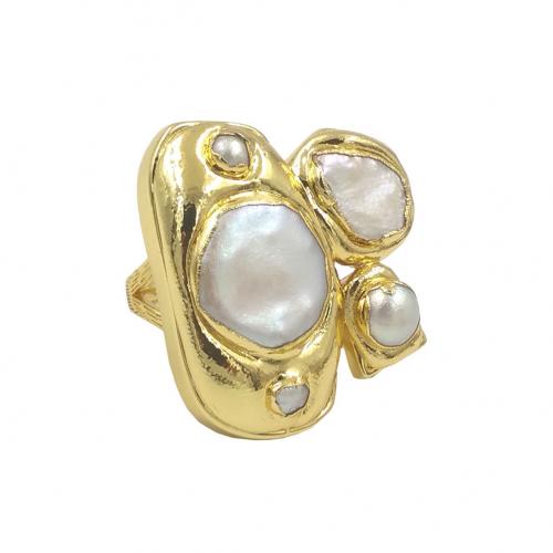 Prás Finger Ring, le Pearl Fionnuisce, dath an óir plated, Inchoigeartaithe & jewelry faisin & unisex, nicil, luaidhe & caidmiam saor in aisce, 32x36mm, Méid:7, Díolta De réir PC