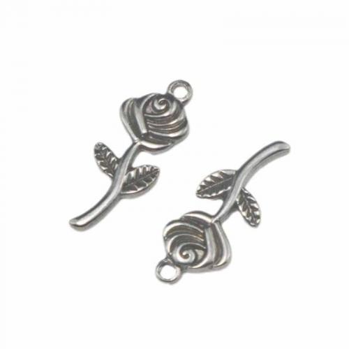 Acciaio inossidabile del pendente del fiore, 304 acciaio inox, Rose, lucido, DIY, colore originale, 10x25x1.80mm, Venduto da PC