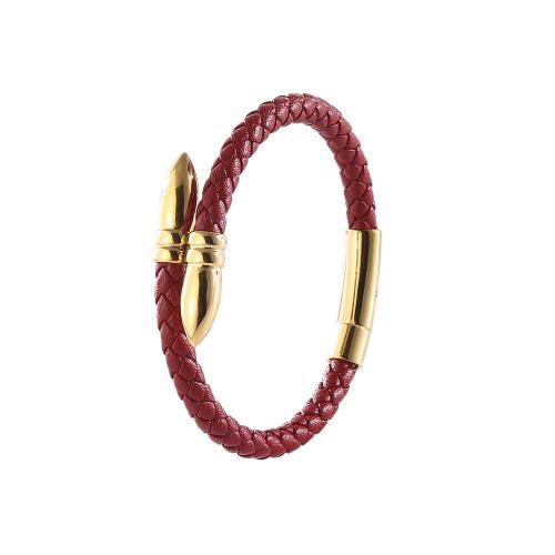 PU Leather Cord Bracelets with 304 Stainless Steel Vacuum Ion Plating fashion jewelry & for man Sold By PC