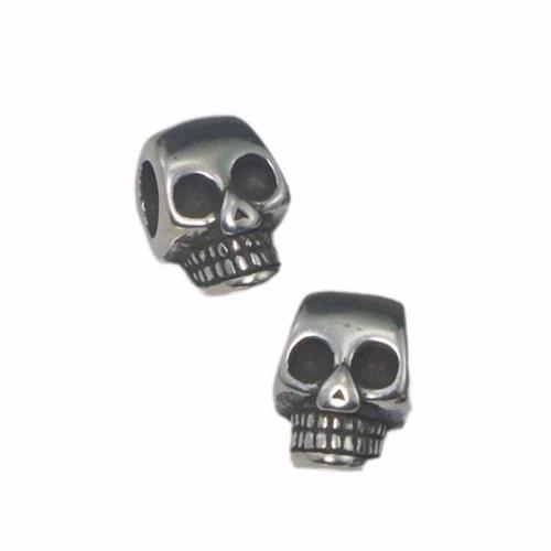 Rostfritt stål pärlor, 304 rostfritt stål, Skull, polerad, DIY, ursprungliga färgen, 8x13x7mm, Hål:Ca 3.5mm, Säljs av PC