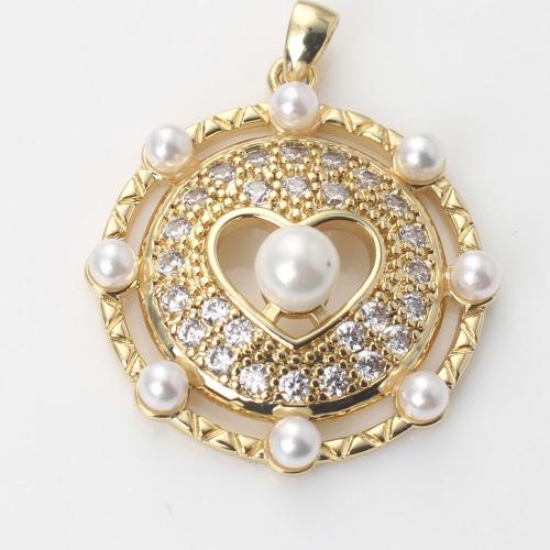 Cubic Zirconia Micro Pave Brass Pendant with Plastic Pearl Heart gold color plated DIY & micro pave cubic zirconia nickel lead & cadmium free Sold By PC