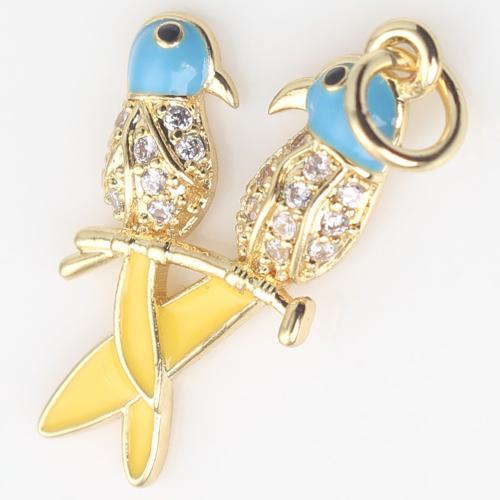 Cubic Zirconia Micro Pave Brass Pendant Bird gold color plated DIY & micro pave cubic zirconia & enamel yellow nickel lead & cadmium free Sold By PC