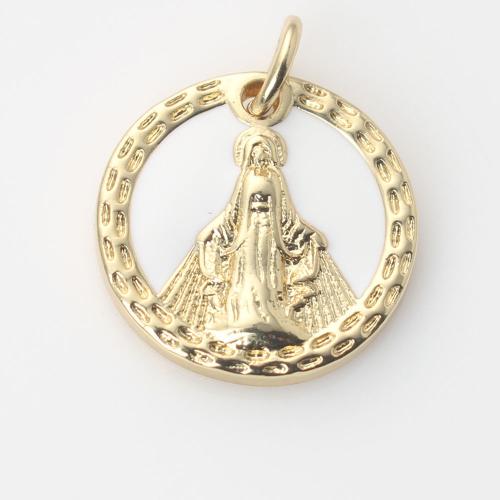 Brass Jewelry Pendants Round gold color plated DIY & enamel white nickel lead & cadmium free Sold By PC