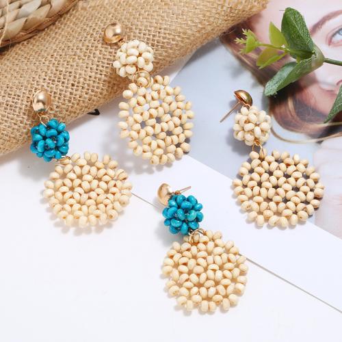 Zinc Alloy Stud Earring with Rattan & Bamboo Round handmade fashion jewelry & for woman nickel lead & cadmium free Sold By Pair