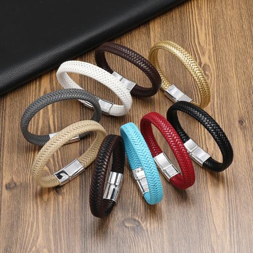 Pulseras de Cordón de PU, aleación de zinc, con Cuero de PU, Joyería & para hombre, más colores para la opción, libre de níquel, plomo & cadmio, longitud aproximado 21.5 cm, Vendido por UD