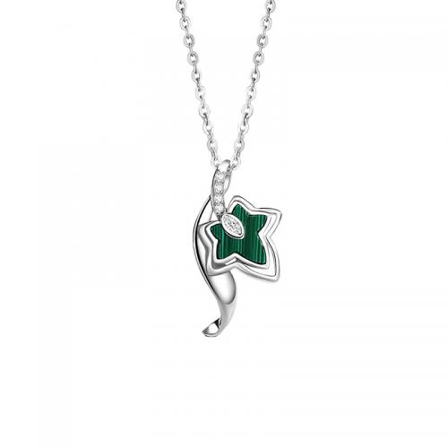 Cubic Zircon Micro Pave 925 Sterling Silver Necklace with Malachite with 5CM extender chain plated micro pave cubic zirconia & for woman silver color Length Approx 40 cm Sold By PC