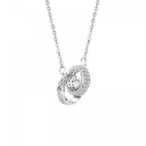 Kubieke Zircon Micro effenen Sterling zilveren ketting, 925 Sterling Zilver, met 5CM extender keten, plated, micro pave zirconia & voor vrouw, zilver, Lengte Ca 40 cm, Verkocht door PC