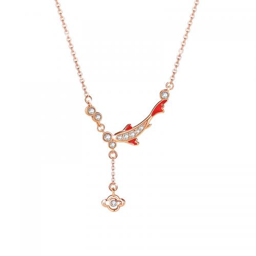 Zircon cubique Micro Pave collier en argent Sterling, argent sterling 925, avec 5CM chaînes de rallonge, Placage, pavé de micro zircon & pour femme & émail, couleur or rose, Longueur Environ 40 cm, Vendu par PC