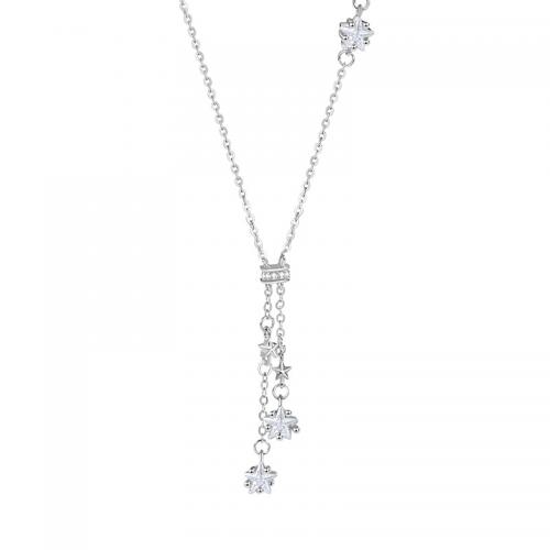 Kubieke Zircon Micro effenen Sterling zilveren ketting, 925 Sterling Zilver, met 5CM extender keten, plated, micro pave zirconia & voor vrouw, zilver, Lengte Ca 40 cm, Verkocht door PC