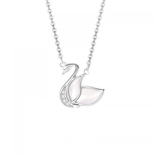 Cubic Zircon Micro bane Sterling sølv halskæde, 925 Sterling Sølv, med White Shell, Swan, forgyldt, Micro Pave cubic zirconia & for kvinde, sølv, Solgt af PC