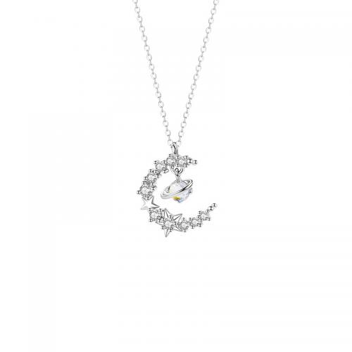 Kubieke Zircon Micro effenen Sterling zilveren ketting, 925 Sterling Zilver, met Lampwork, met 5CM extender keten, plated, micro pave zirconia & voor vrouw, zilver, Lengte Ca 40 cm, Verkocht door PC