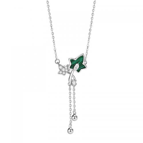 Zircon cubique Micro Pave collier en argent Sterling, argent sterling 925, avec Malachite, avec 5CM chaînes de rallonge, Placage, pavé de micro zircon & pour femme, argent, Longueur Environ 40 cm, Vendu par PC