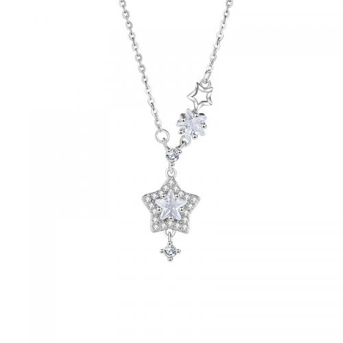 Cubic Zircon Micro Pave 925 Sterling Silver Necklace with 5CM extender chain Star plated micro pave cubic zirconia & for woman silver color Length Approx 40 cm Sold By PC