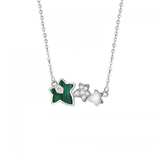 Zircon cubique Micro Pave collier en argent Sterling, argent sterling 925, avec Malachite, avec 5CM chaînes de rallonge, Placage, pavé de micro zircon & pour femme, argent, Longueur Environ 40 cm, Vendu par PC