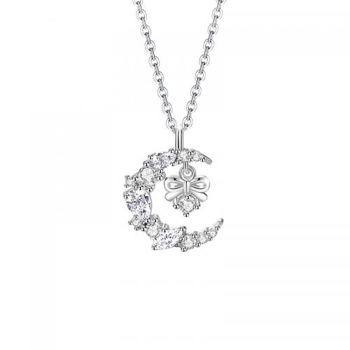 Kubieke Zircon Micro effenen Sterling zilveren ketting, 925 Sterling Zilver, met 5CM extender keten, plated, micro pave zirconia & voor vrouw, zilver, Lengte Ca 40 cm, Verkocht door PC