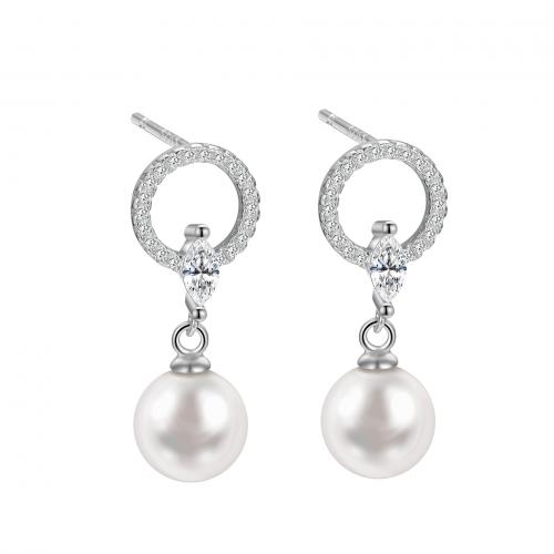 Cubic Zirconia Micro Pave Sterling Silver Earring 925 Sterling Silver with Plastic Pearl plated micro pave cubic zirconia & for woman Sold By Pair