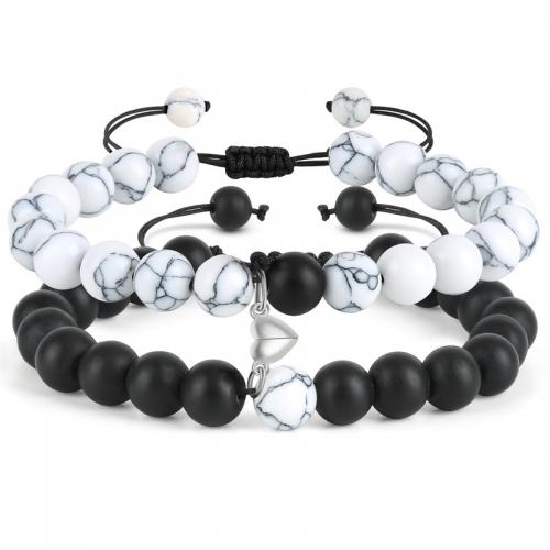 pierre gemme Bracelet de couples, avec fil élastique, coeur, fait à la main, 2 pièces & différents matériaux pour le choix & magnétique & pour le couple, Longueur Environ 6.6-11.8 pouce, Vendu par fixé