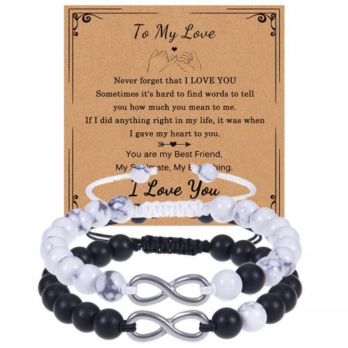 pierre gemme Bracelet de couples, avec corde de coton & alliage de zinc, Infini, fait à la main, 2 pièces & différents matériaux pour le choix & pour le couple, Longueur Environ 6.6-11.8 pouce, Vendu par fixé