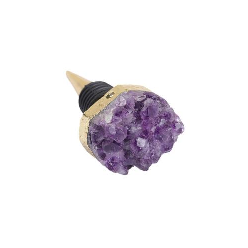 Amethyst Flaschenverschluss, mit Zinklegierung, natürliche & druzy Stil, Goldfarbe, 85mm, verkauft von PC