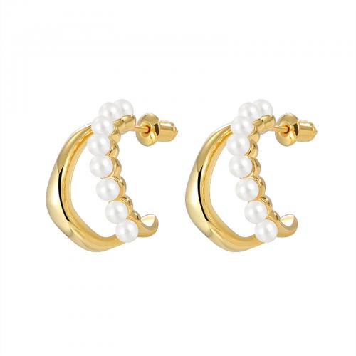 Brass Stud Earring with Plastic Pearl fashion jewelry & for woman nickel lead & cadmium free Sold By Pair