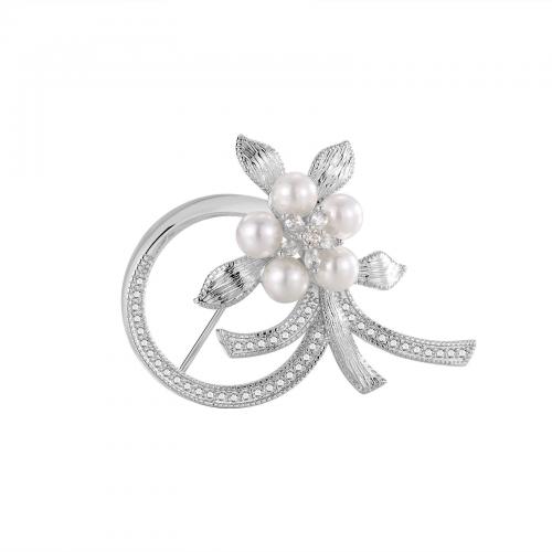 Cubic Zirconia Broche, metal, con Perlas plásticas, Joyería & micro arcilla de zirconia cúbica & para mujer, más colores para la opción, libre de níquel, plomo & cadmio, 38x38mm, Vendido por UD