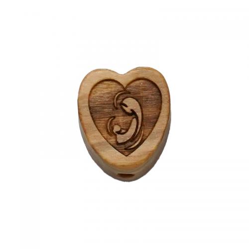 Olive Wood Pray Perler, Heart, du kan DIY, 15x13mm, Solgt af PC