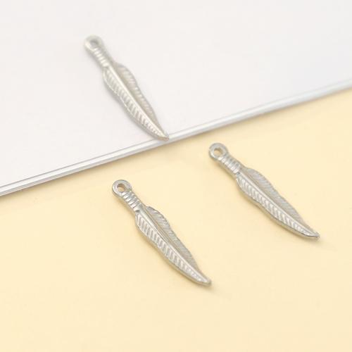 Stainless Steel Pendants 304 Stainless Steel Feather polished fashion jewelry & DIY original color Sold By PC