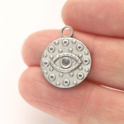 Evil Eye Pendler, 304 rustfrit stål, Flad Rund, poleret, mode smykker & du kan DIY, oprindelige farve, 15x19mm, Solgt af PC