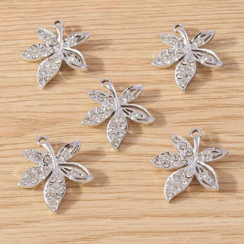 Zinc Alloy Rhinestone Pendants Ginkgo Leaf DIY & with rhinestone nickel lead & cadmium free Approx Sold By Bag